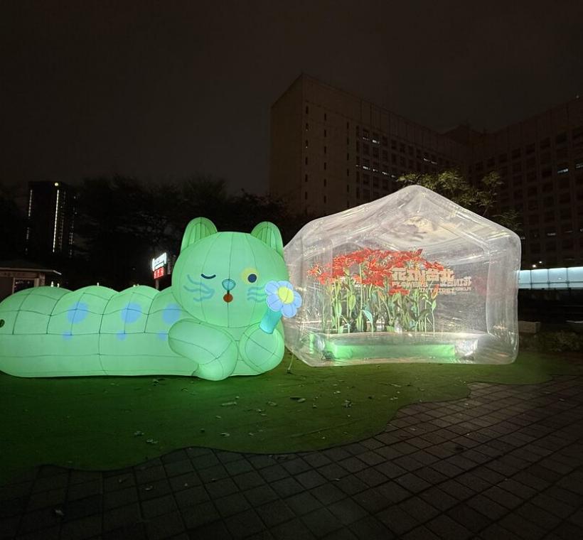 繽紛裝置夜間發光，成為城市焦點