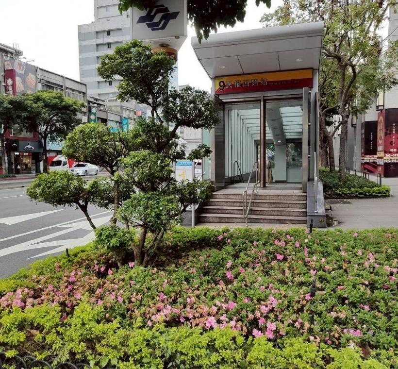 民權西路捷運站9號及10號出入口打造出最美角落，盛開杜鵑及草花為街道帶來活力