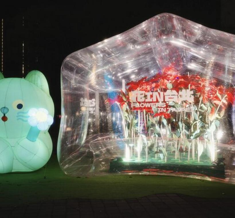 繽紛裝置夜間發光，成為城市焦點